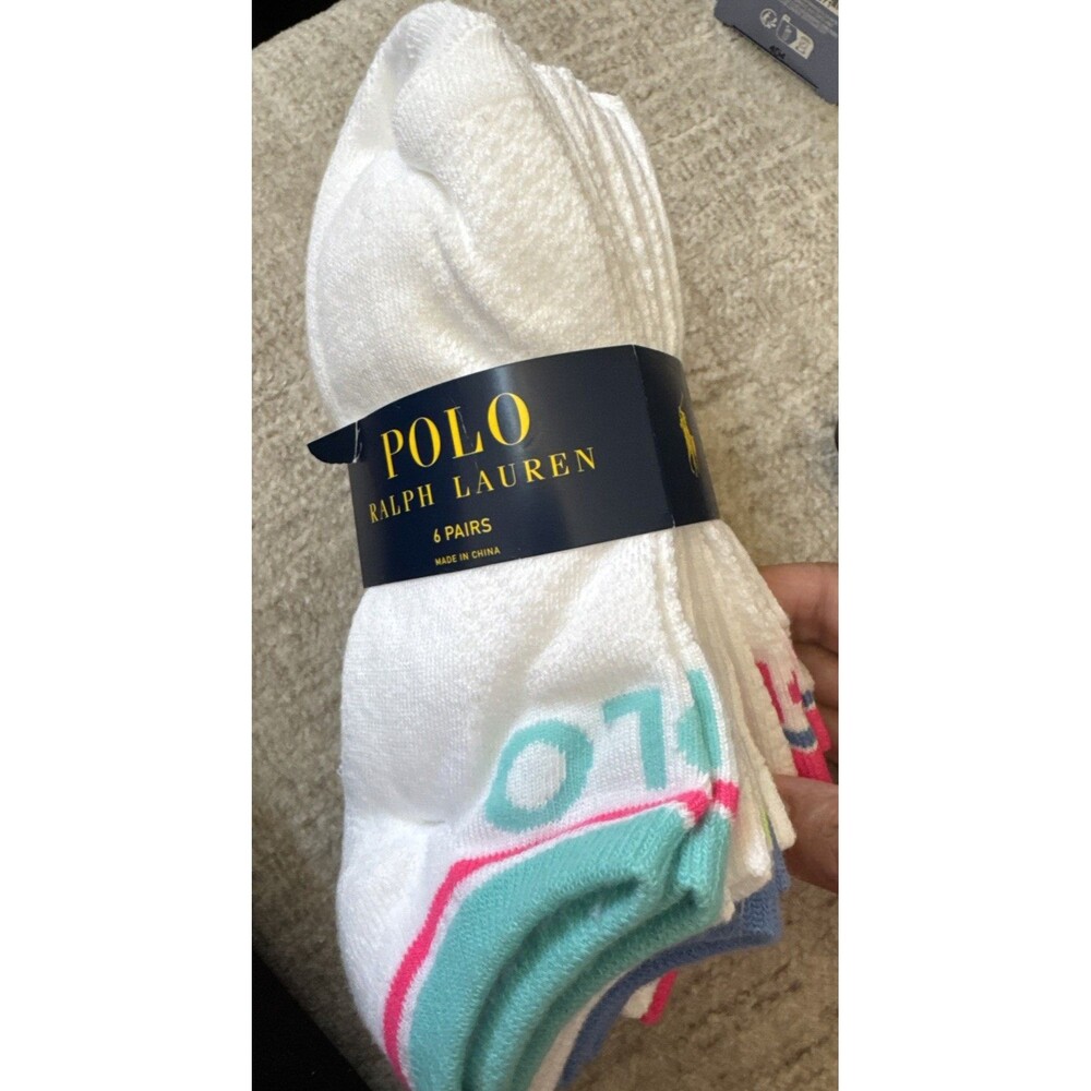 Polo Ralph Lauren Women's 6-Pair Anklet Socks Shoe Size 4-10.5, pink blue multi